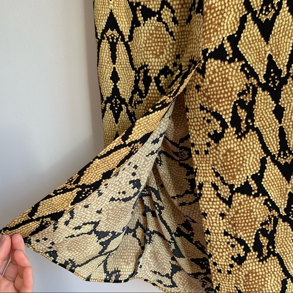 BA&SH Carry Snake skin print midi ruched skirt Ochre - Picture 11 of 15